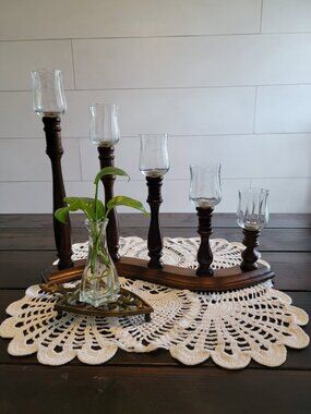 Vintage Wooden Candelabra with Votives - Set!